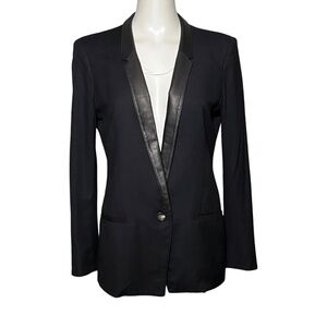 Helmut Lang Women's Size 6 Black Lamb Leather Trim Blazer Jacket Made in USA